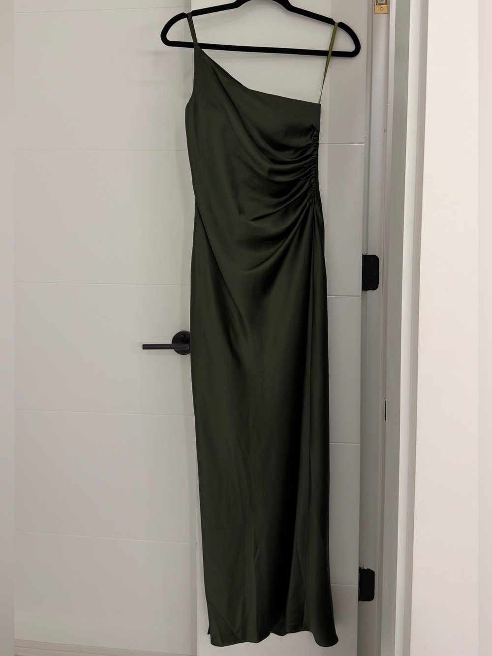 Revelry Jade Satin Dress Olive Green - Picture 2 of 7